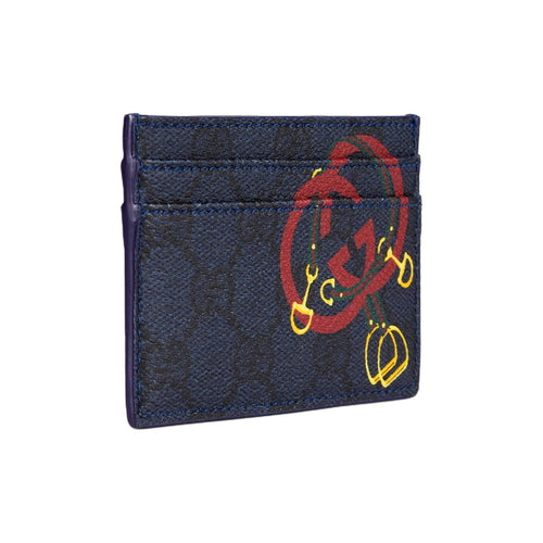 GUCCI GG Supreme Chinese New Year Men's Dark Blue Leather Card Holder | 853436