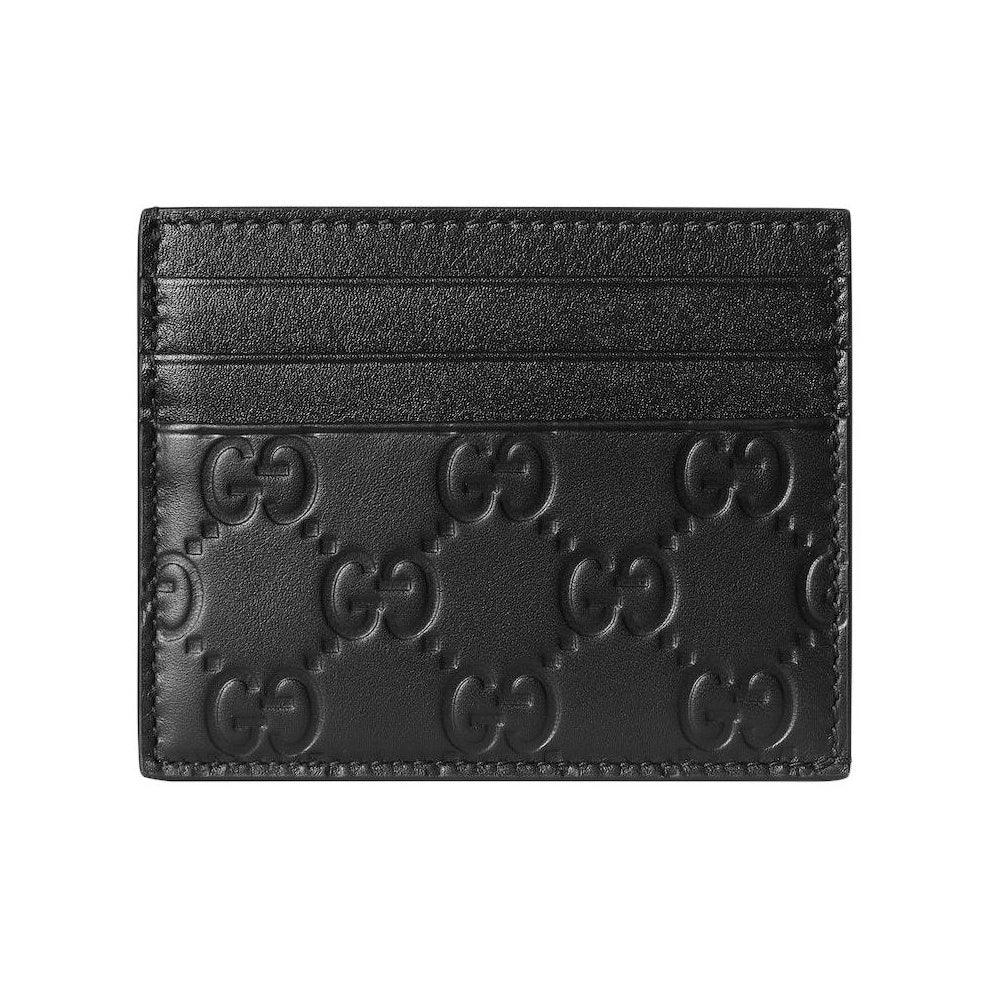GUCCI GG Emblem Men's Black Smooth Leather Card Holder | 850187