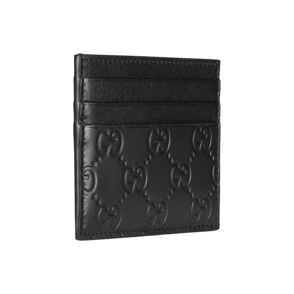 GUCCI GG Emblem Men's Black Smooth Leather Card Holder | 850187