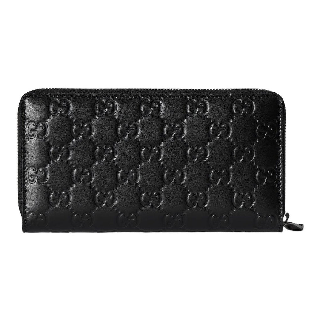 GUCCI GG Emblem Men's Black Cowhide Leather Long Zip Wallet | 860868