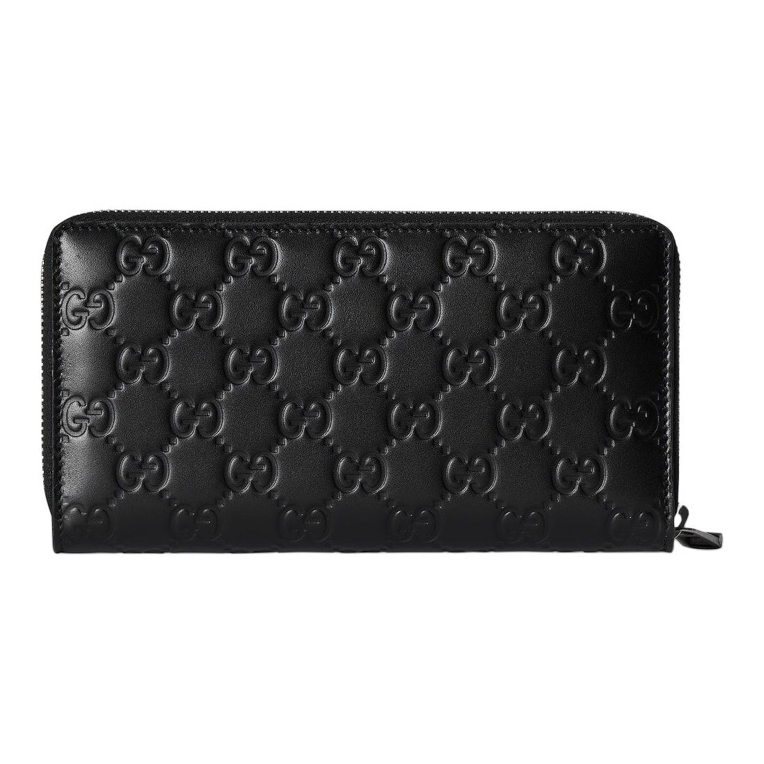 GUCCI GG Emblem Men's Black Cowhide Leather Long Zip Wallet | 860868