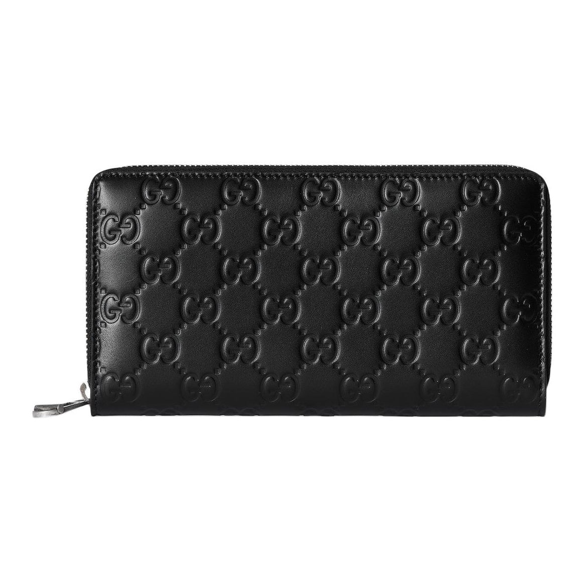 GUCCI GG Emblem Men's Black Cowhide Leather Long Zip Wallet | 860868