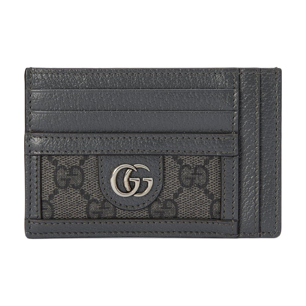 GUCCI Ophidia Men's Gray & Black Canvas Card Holder with Leather Trim | 732018