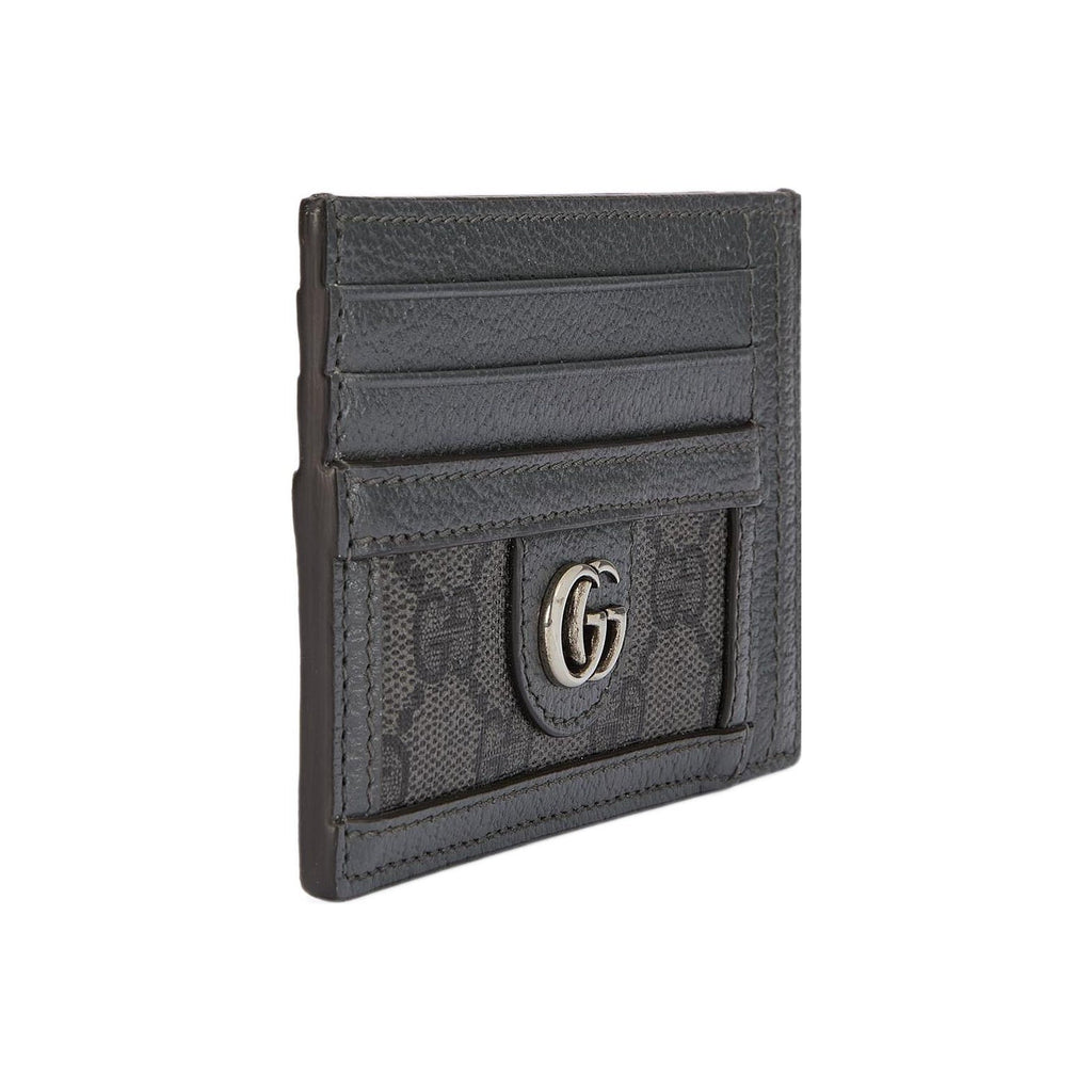 GUCCI Ophidia Men's Gray & Black Canvas Card Holder with Leather Trim | 732018