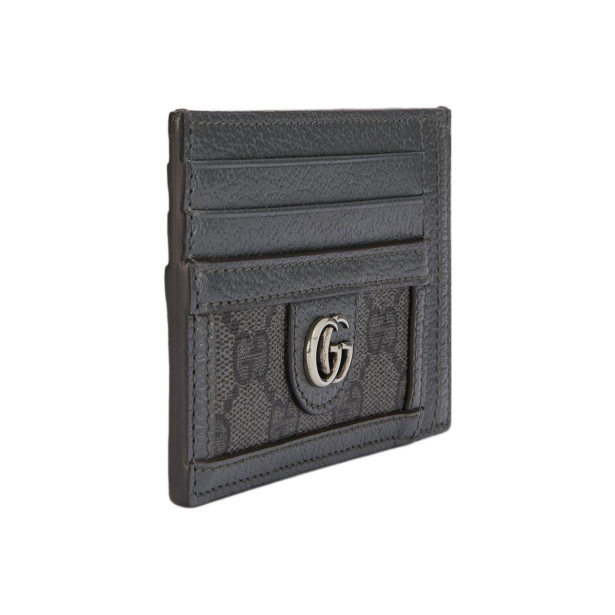 GUCCI Ophidia Men's Gray & Black Canvas Card Holder with Leather Trim | 732018