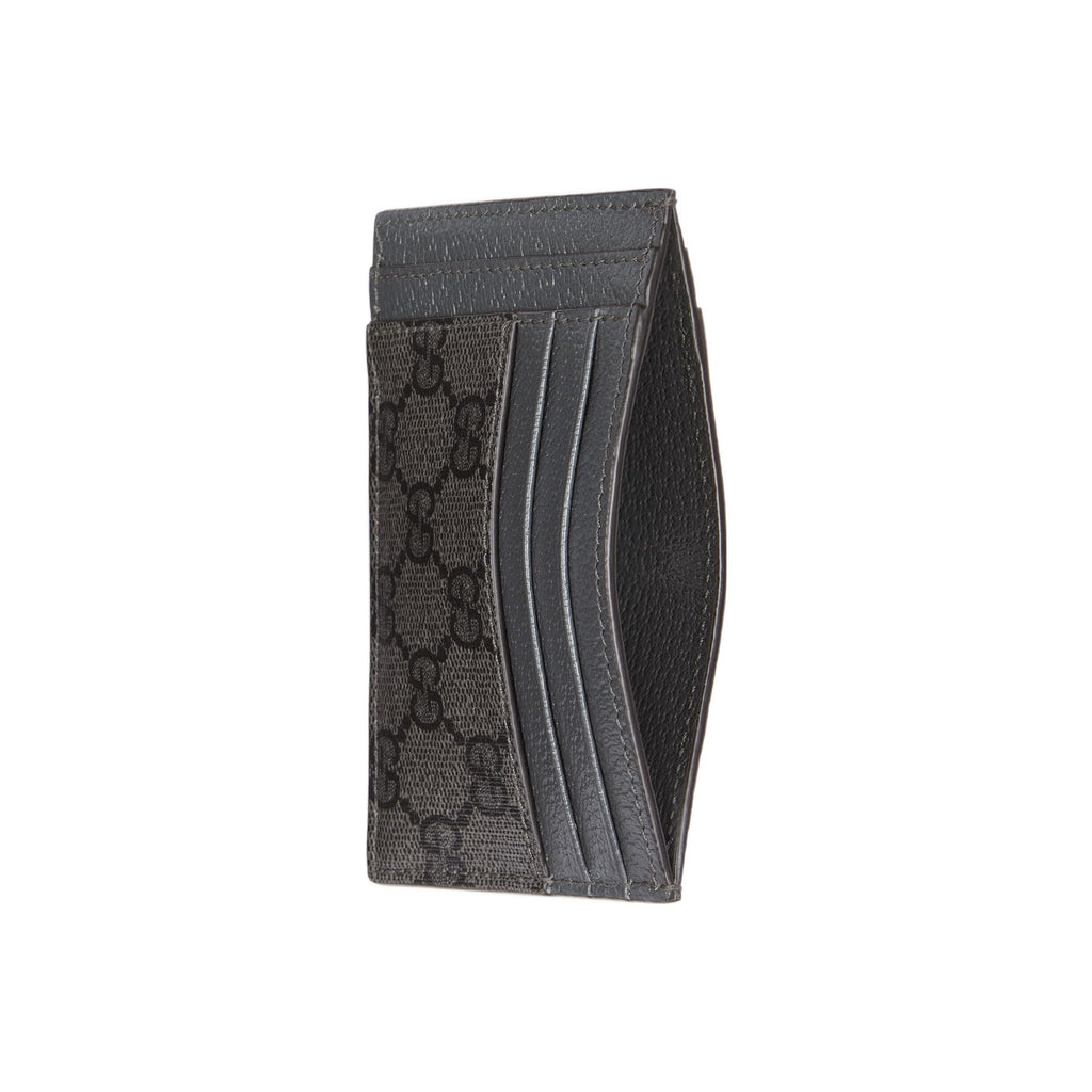GUCCI Ophidia Men's Gray & Black Canvas Card Holder with Leather Trim | 732018