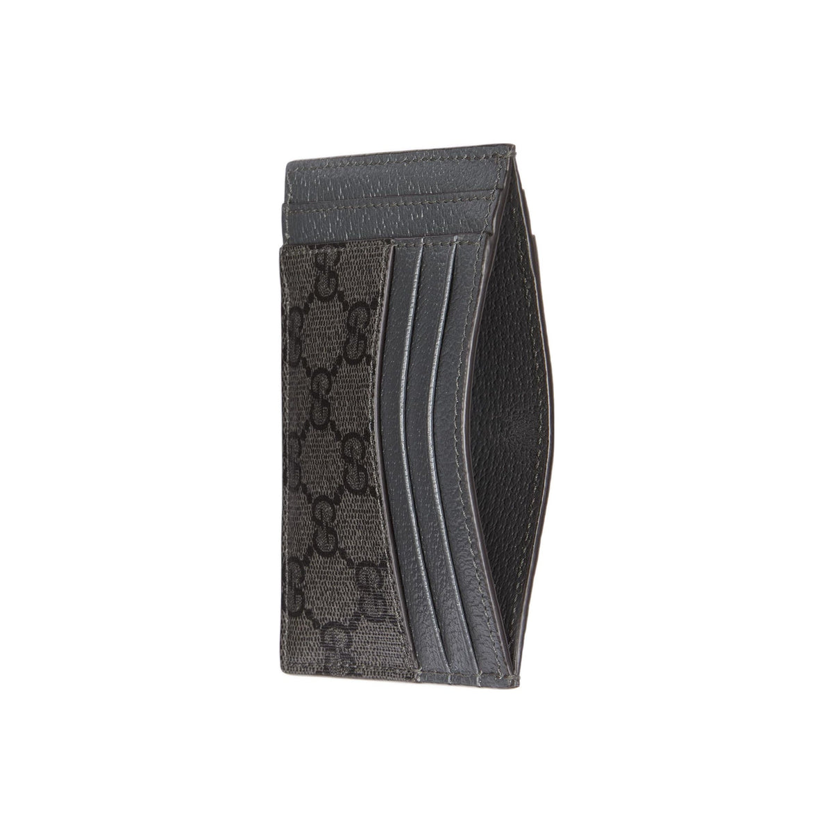 GUCCI Ophidia Men's Gray & Black Canvas Card Holder with Leather Trim | 732018