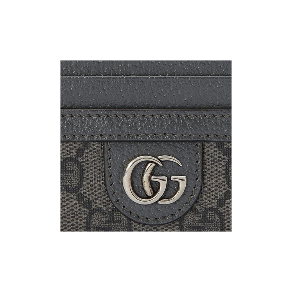 GUCCI Ophidia Men's Gray & Black Canvas Card Holder with Leather Trim | 732018