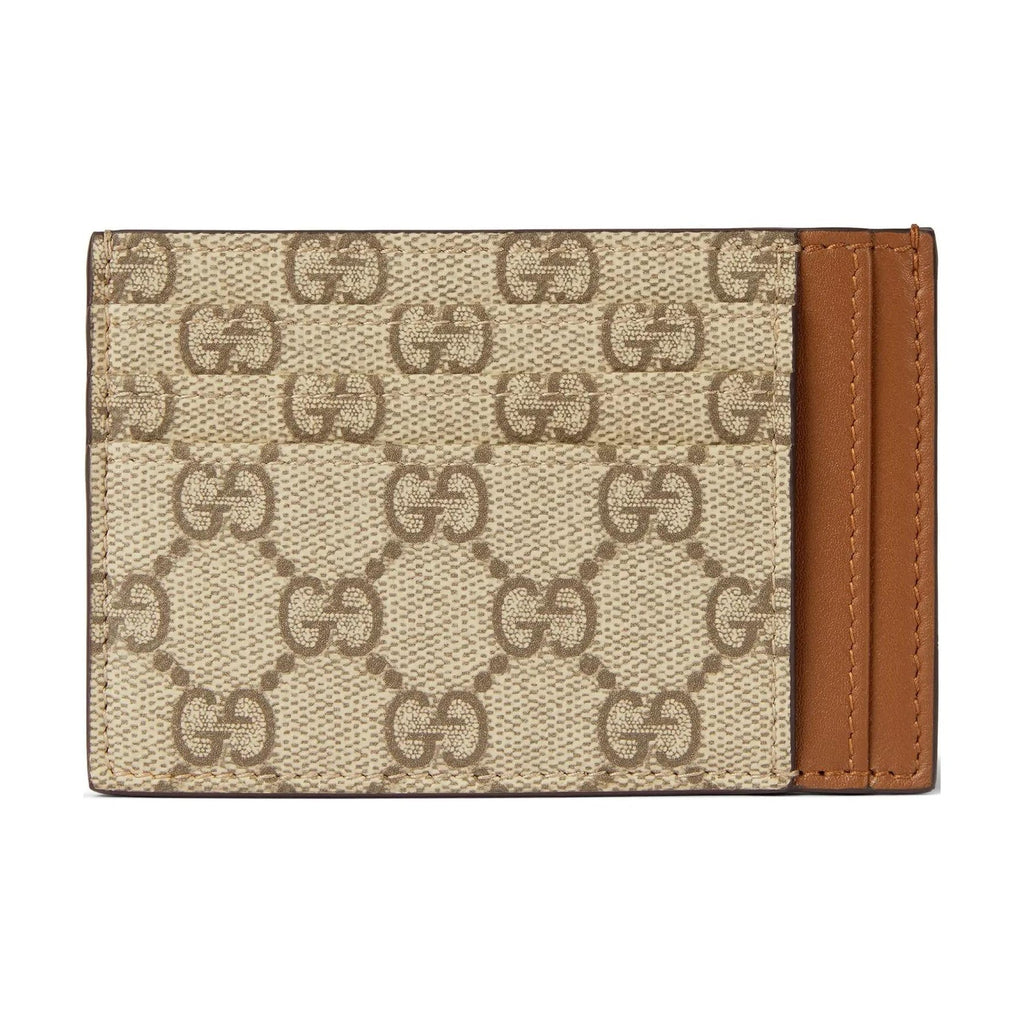 GUCCI GG Emblem Unisex Beige & Dark Brown Coated Fabric Card Holder | 821208