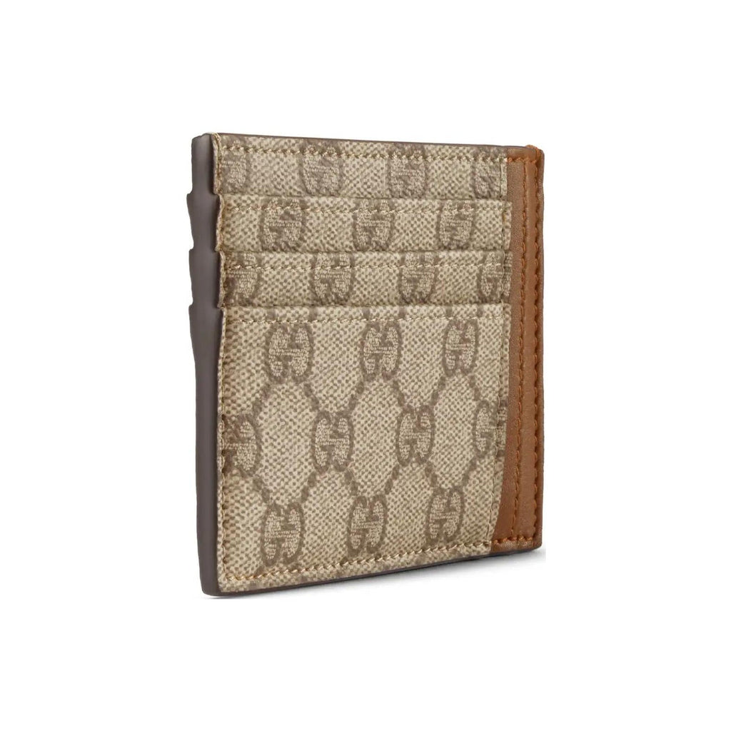 GUCCI GG Emblem Unisex Beige & Dark Brown Coated Fabric Card Holder | 821208