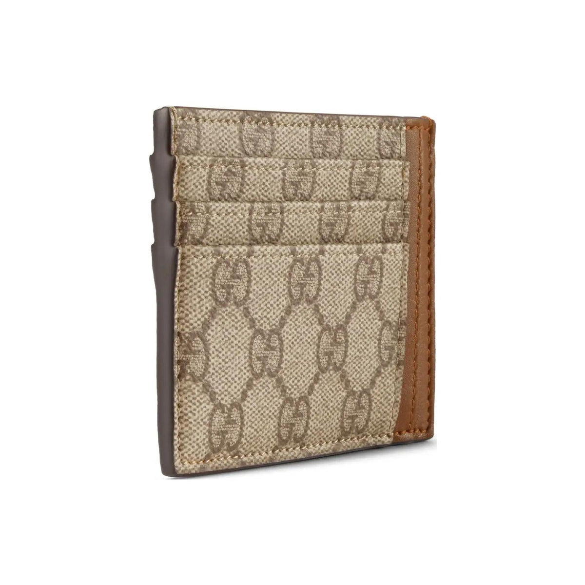 GUCCI GG Emblem Unisex Beige & Dark Brown Coated Fabric Card Holder | 821208