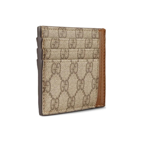 GUCCI GG Emblem Unisex Beige & Dark Brown Coated Fabric Card Holder | 821208