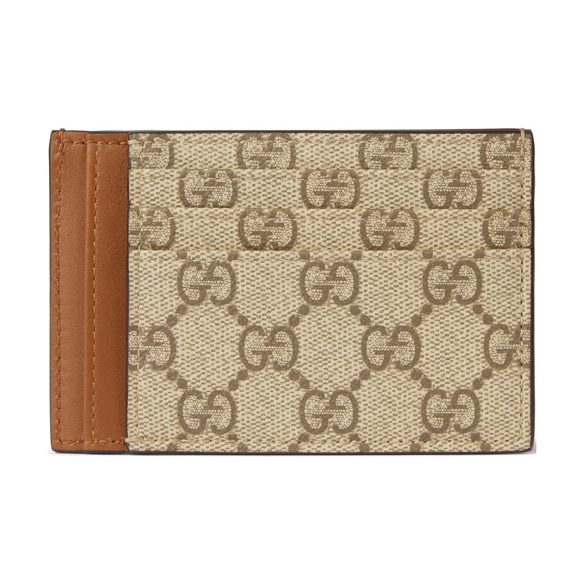 GUCCI GG Emblem Unisex Beige & Dark Brown Coated Fabric Card Holder | 821208
