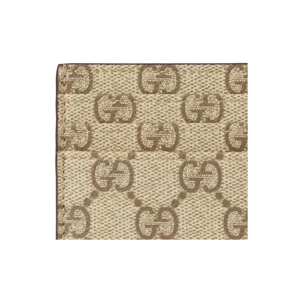 GUCCI GG Emblem Unisex Beige & Dark Brown Coated Fabric Card Holder | 821208