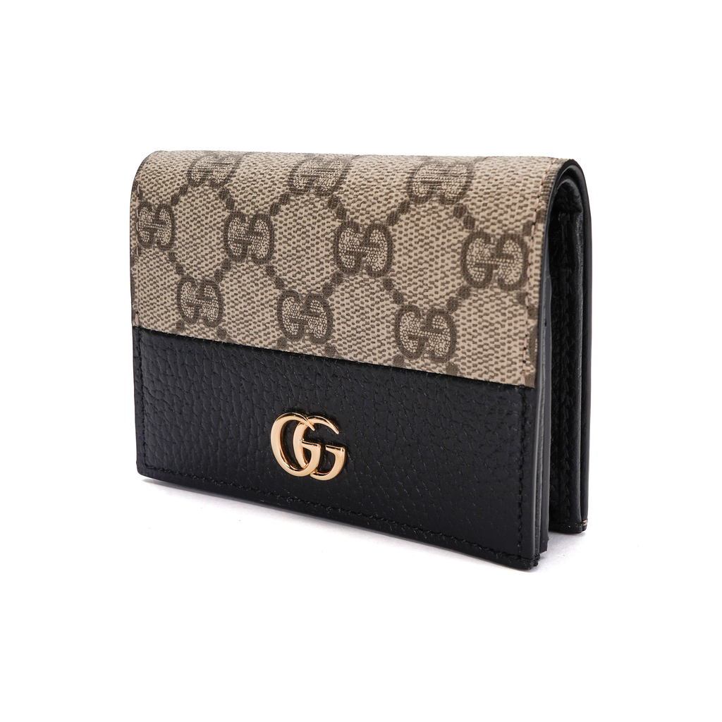 GUCCI GG Marmont Women's Beige & Black Canvas & Leather Bifold Card Holder Wallet | 658610