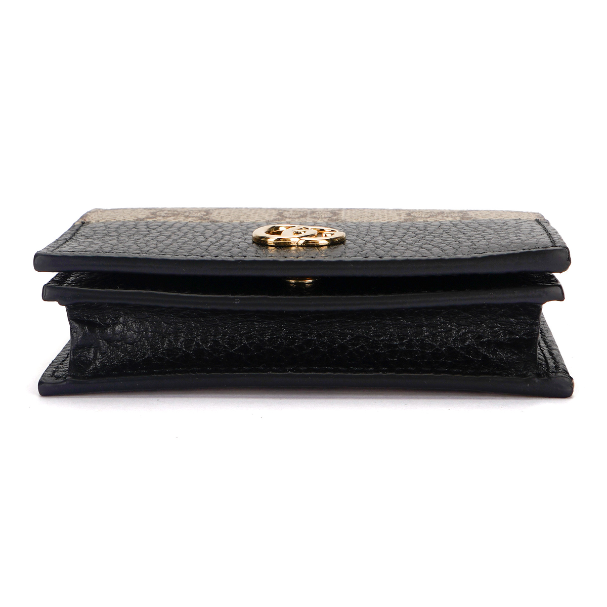 GUCCI GG Marmont Women's Beige & Black Canvas & Leather Bifold Card Holder Wallet | 658610