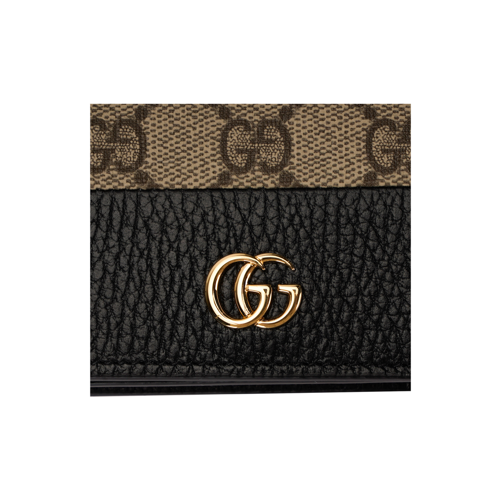 GUCCI GG Marmont Women's Beige & Black Canvas & Leather Bifold Card Holder Wallet | 658610