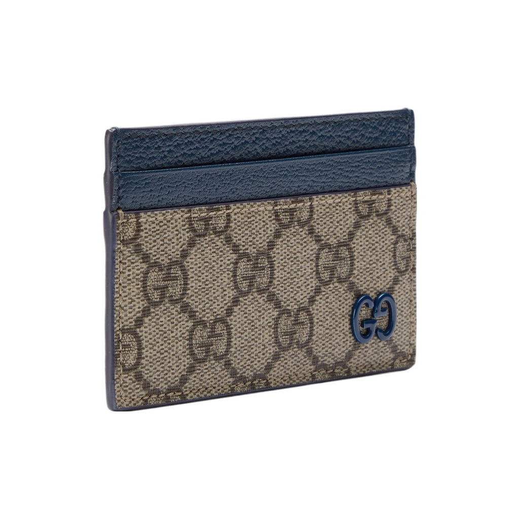 GUCCI GG Supreme Men's Blue & Brown Canvas & Leather Card Holder | 768248