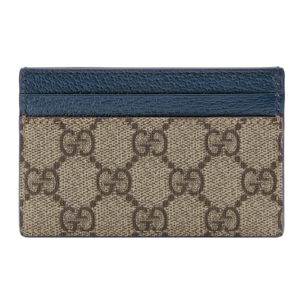 GUCCI GG Supreme Men's Blue & Brown Canvas & Leather Card Holder | 768248