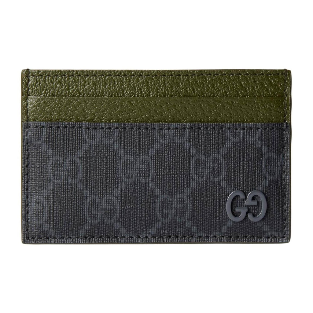 GUCCI Unisex Black & Dark Green Canvas Card Holder with Leather Trim | 768248