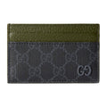 GUCCI Unisex Black & Dark Green Canvas Card Holder with Leather Trim | 768248