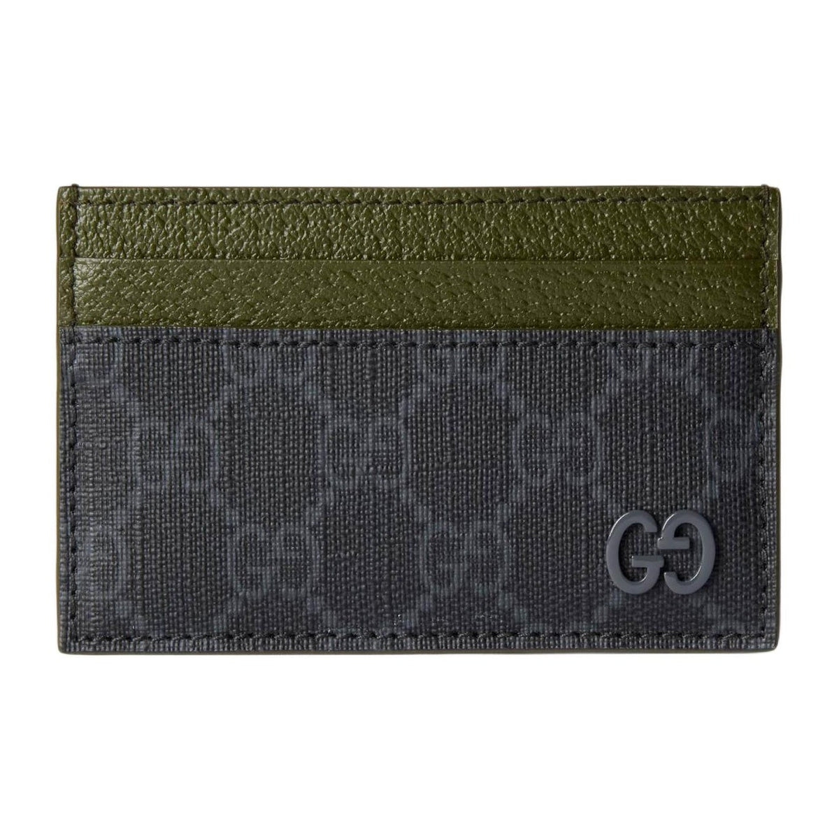 GUCCI Unisex Black & Dark Green Canvas Card Holder with Leather Trim | 768248
