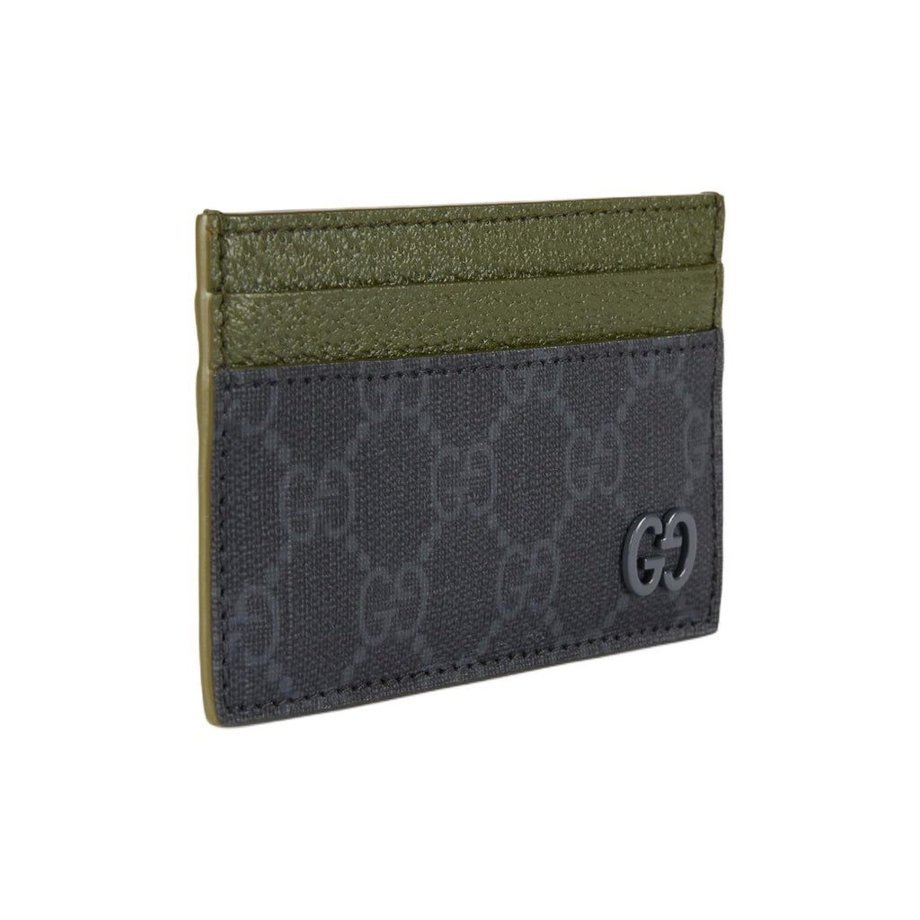 GUCCI Unisex Black & Dark Green Canvas Card Holder with Leather Trim | 768248