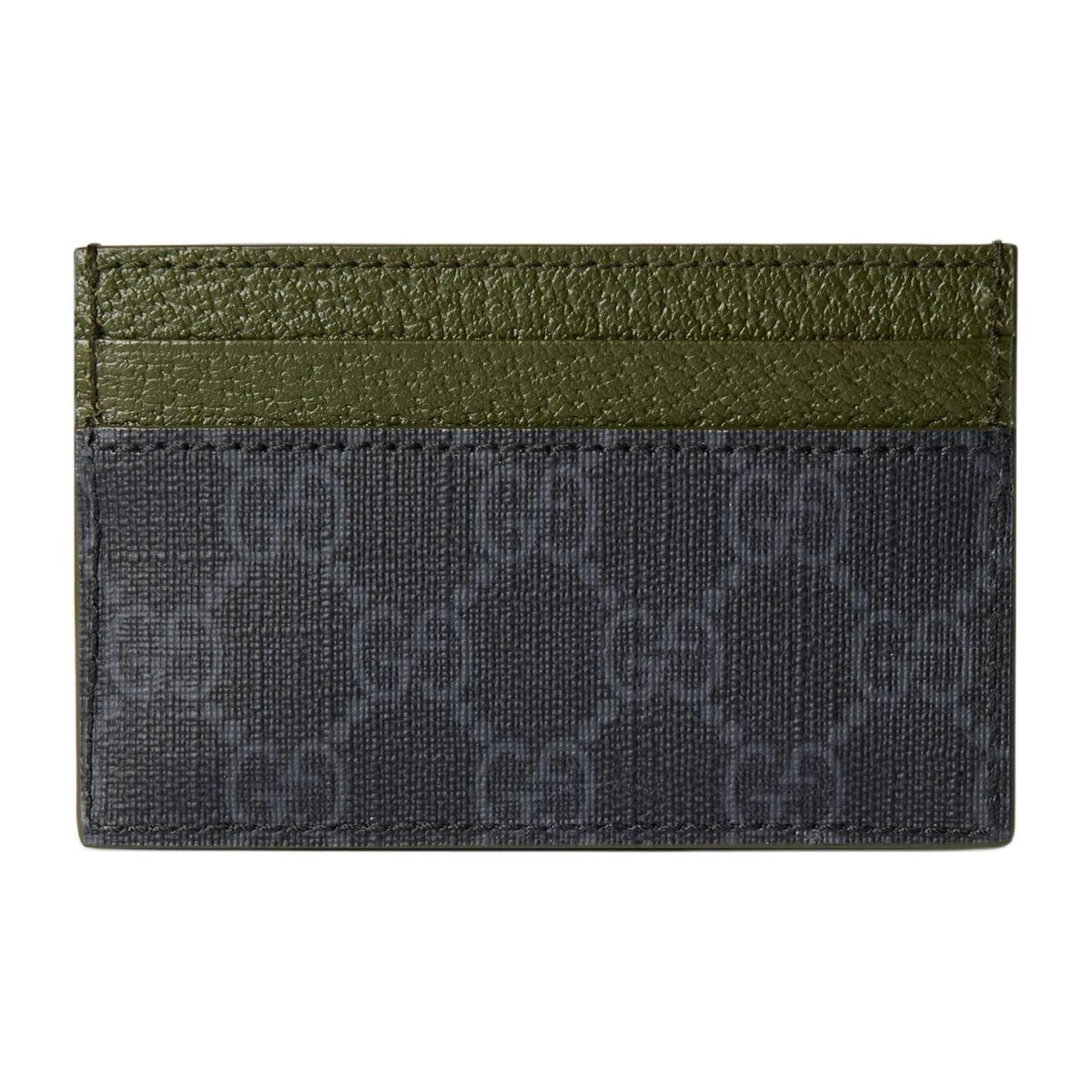 GUCCI Unisex Black & Dark Green Canvas Card Holder with Leather Trim | 768248