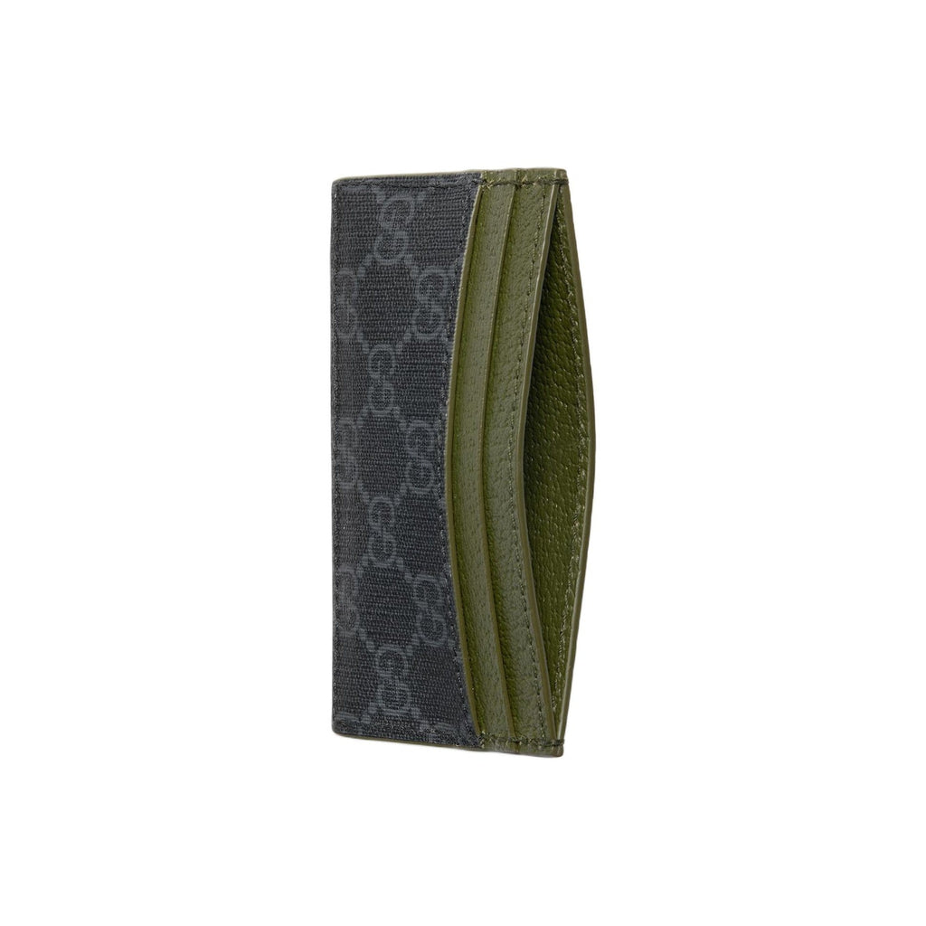 GUCCI Unisex Black & Dark Green Canvas Card Holder with Leather Trim | 768248
