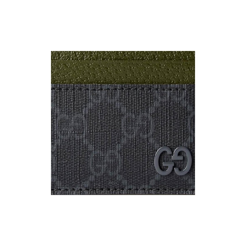 GUCCI Unisex Black & Dark Green Canvas Card Holder with Leather Trim | 768248
