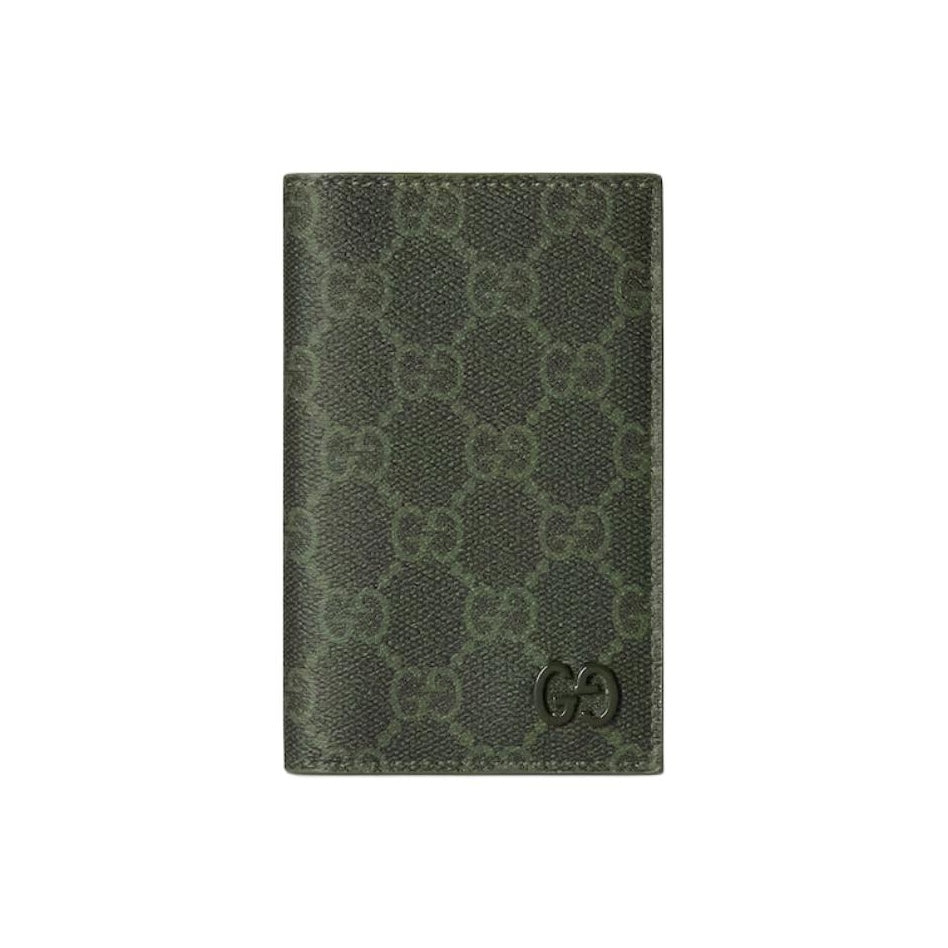 GUCCI GG Monogram Men's Forest Green Coated Canvas Bifold Card Holder | 768249