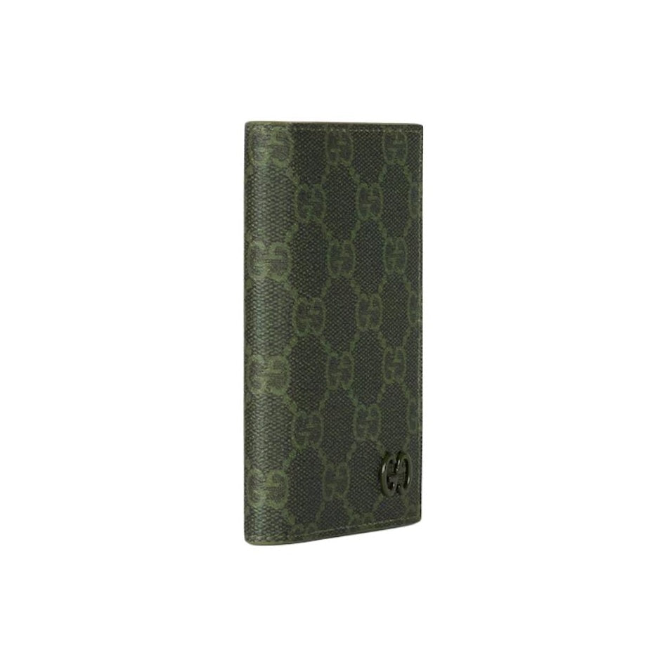 GUCCI GG Monogram Men's Forest Green Coated Canvas Bifold Card Holder | 768249
