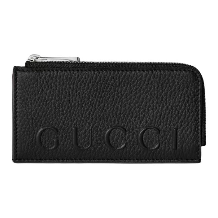 GUCCI Men's Black Grained Leather Card Holder Wallet | 835073