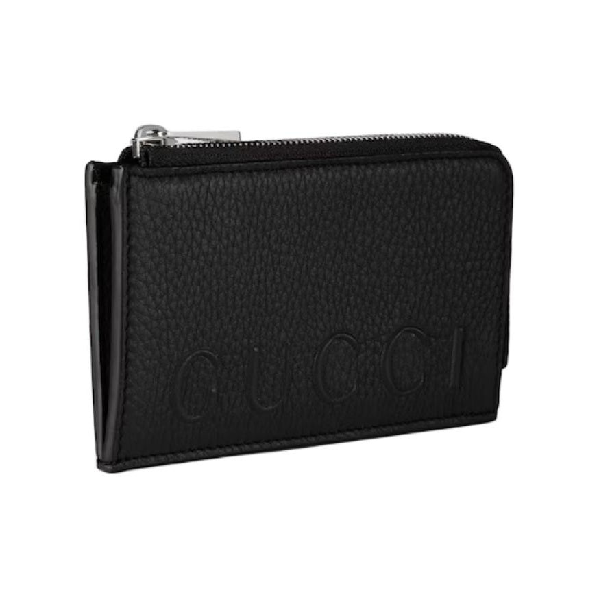 GUCCI Men's Black Grained Leather Card Holder Wallet | 835073