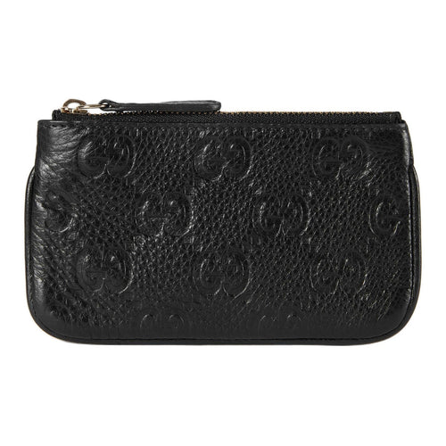 GUCCI GG Emblem Unisex Black Grained Leather Zip Key Pouch | 815891