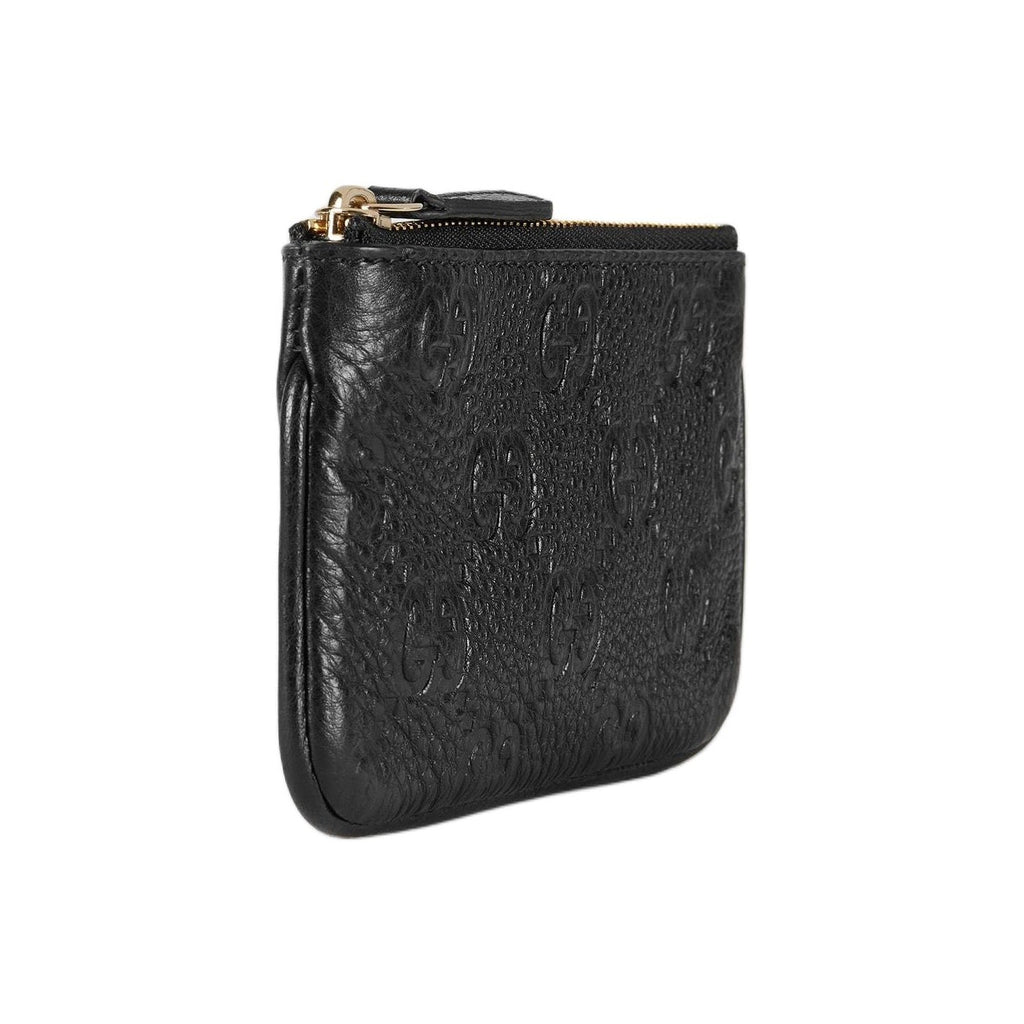 GUCCI GG Emblem Unisex Black Grained Leather Zip Key Pouch | 815891