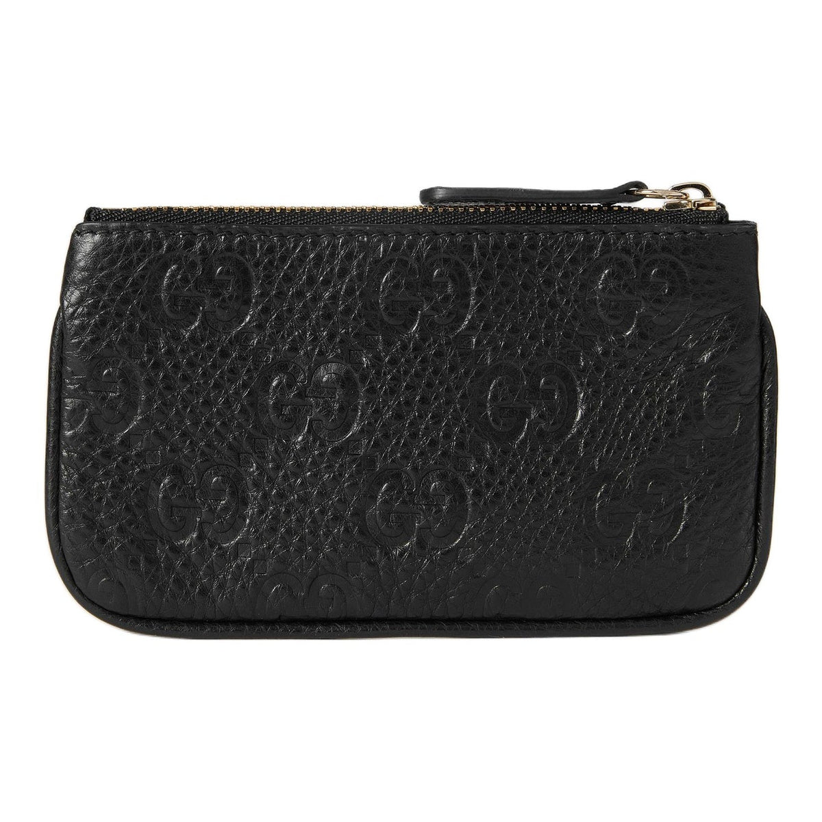 GUCCI GG Emblem Unisex Black Grained Leather Zip Key Pouch | 815891