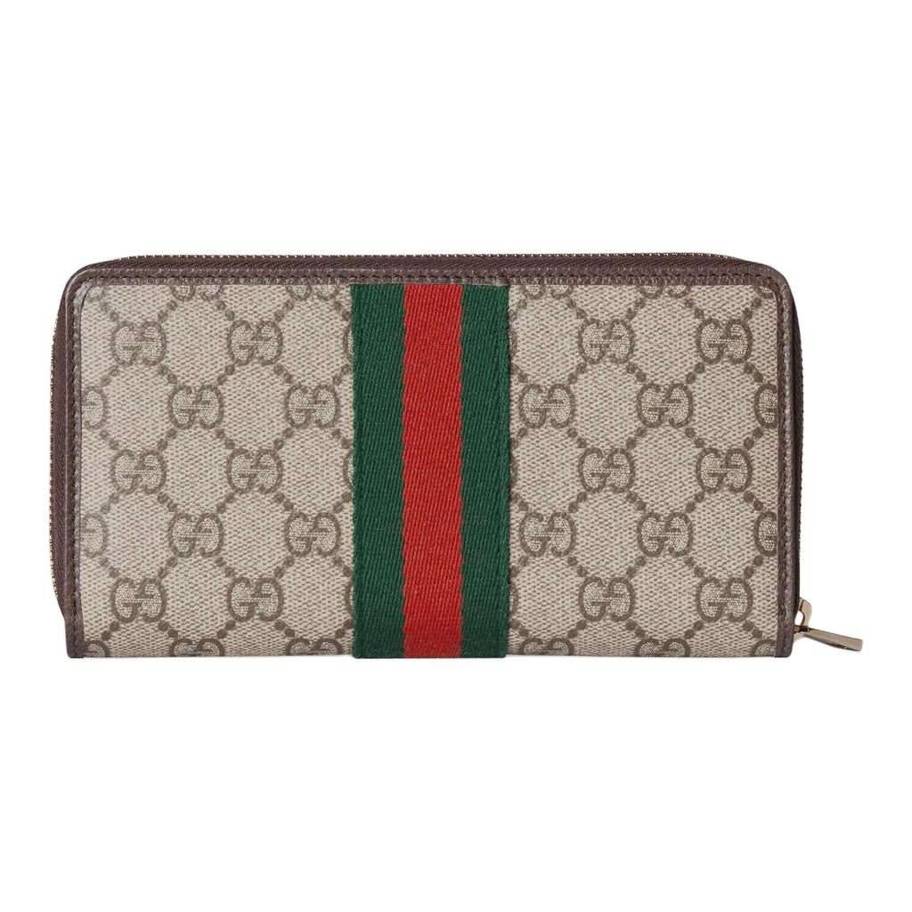 GUCCI Ophidia Women's Beige & Dark Brown Canvas & Leather Wallet | 838484