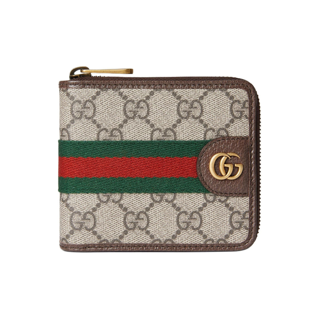 GUCCI Ophidia Men's Beige & Dark Brown Coated Canvas Wallet | 838653