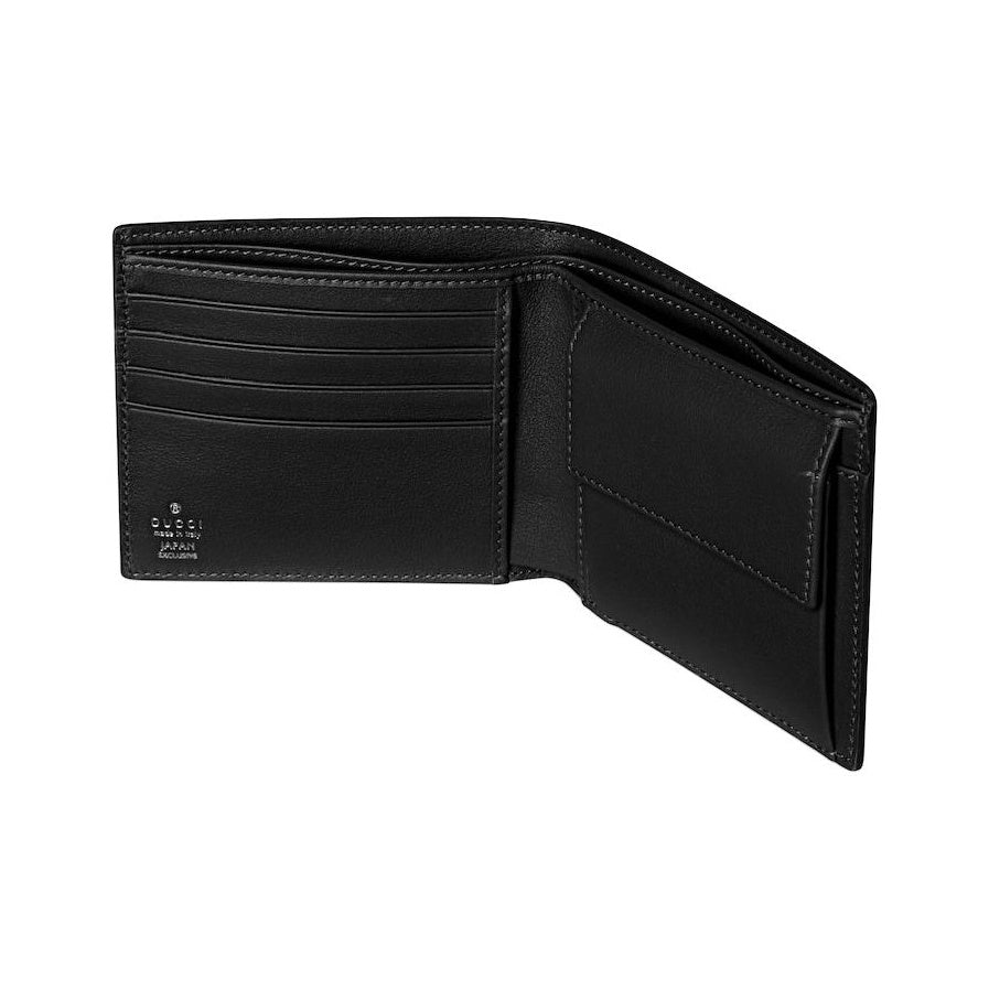 GUCCI Men's Black Leather Coin Purse with Printed & Embossed Detail | 835002