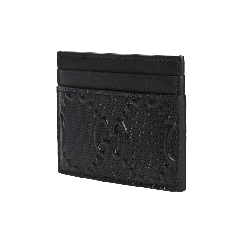GUCCI Men's Black Cowhide Leather Embossed Monogram Card Holder | 625564