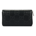 GUCCI Unisex Black Leather Embossed Monogram Long Zip Wallet | 625558