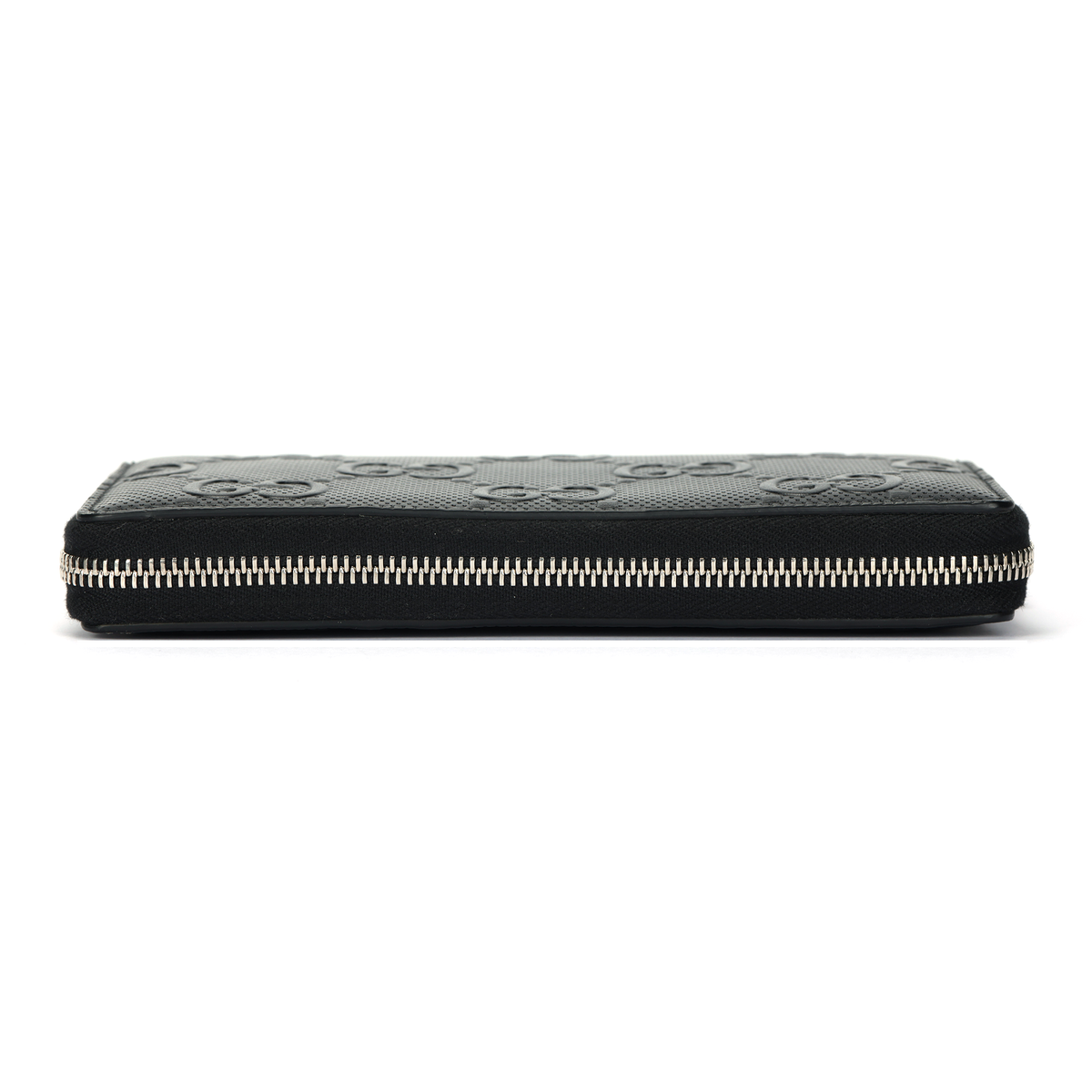 GUCCI Unisex Black Leather Embossed Monogram Long Zip Wallet | 625558