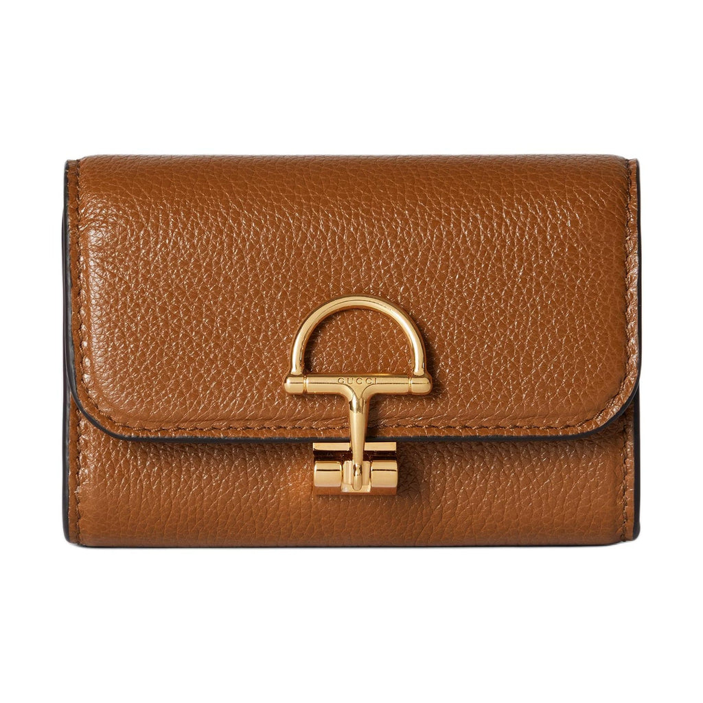 GUCCI Softbit Women's Brown Grained Leather Card Holder Wallet | 828148