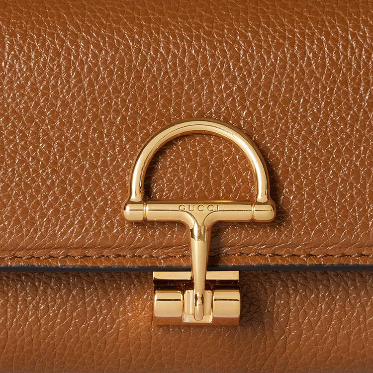 GUCCI Softbit Women's Brown Grained Leather Card Holder Wallet | 828148
