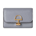 GUCCI Women's Gray Leather Card Holder with Gold-Tone Hardware | 828148