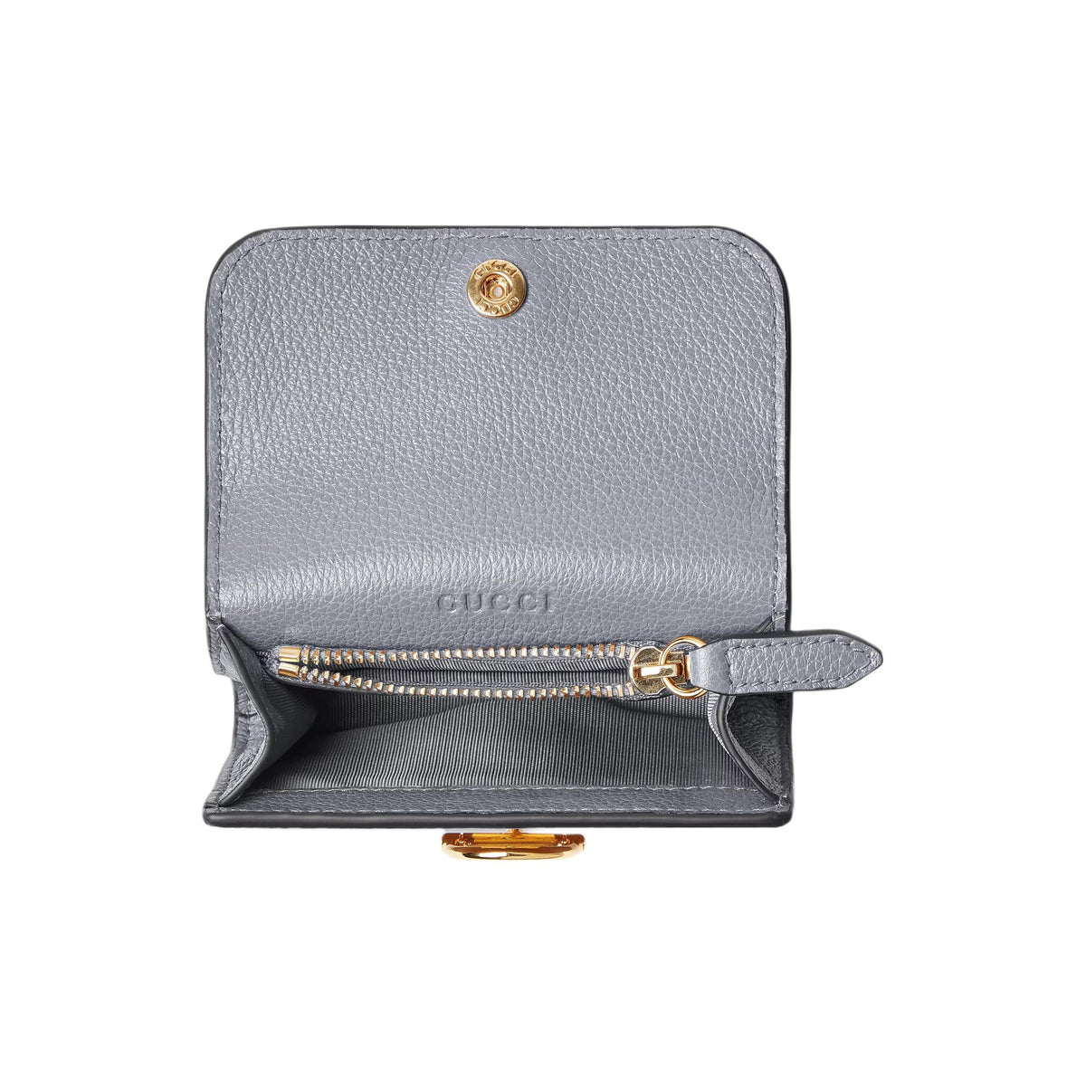 GUCCI Women's Gray Leather Card Holder with Gold-Tone Hardware | 828148