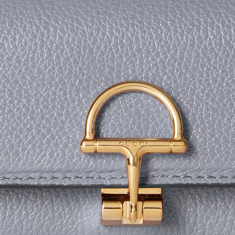 GUCCI Women's Gray Leather Card Holder with Gold-Tone Hardware | 828148