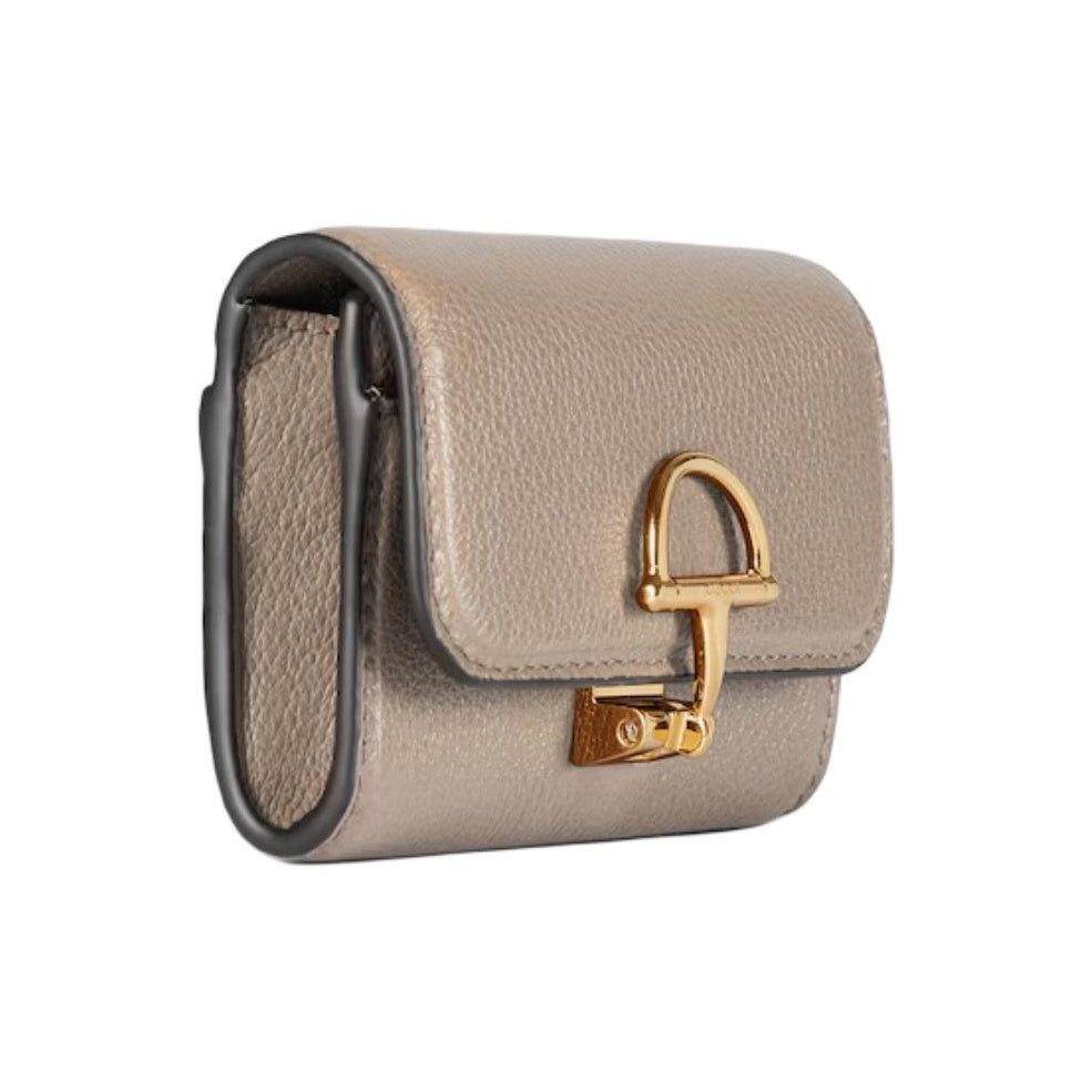 GUCCI SOFTBIT Women's Taupe Grained Leather Card Holder | 828148