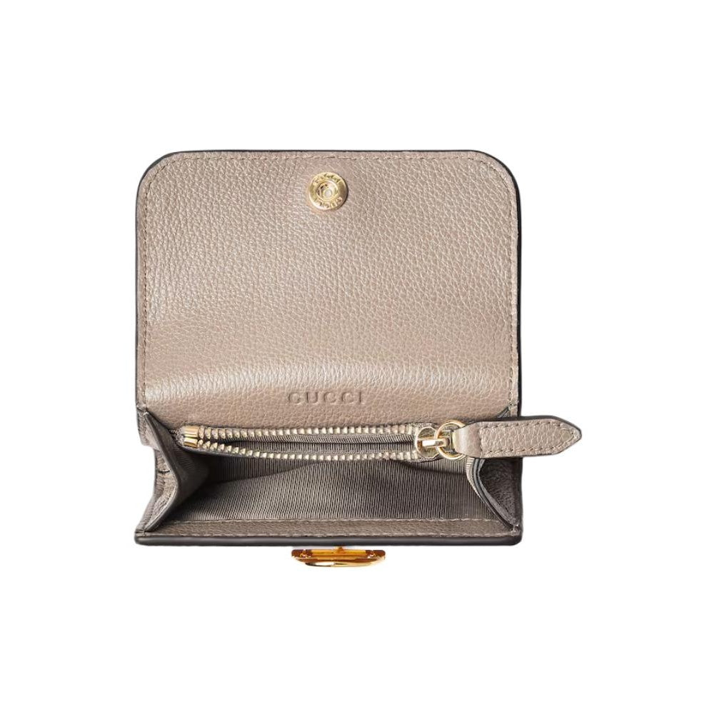 GUCCI SOFTBIT Women's Taupe Grained Leather Card Holder | 828148